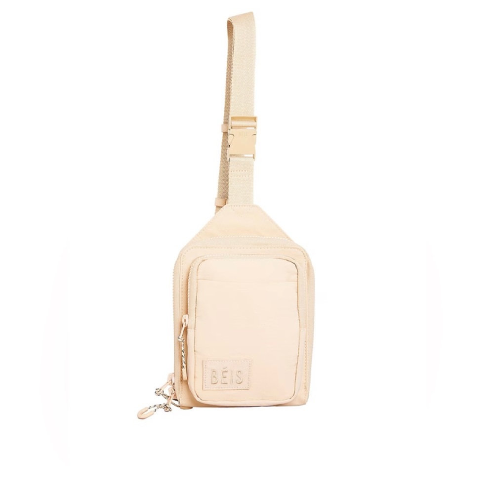 Béis Sold Out Sport Sling Cross body Water bottle Pockets Beige New Travel gift